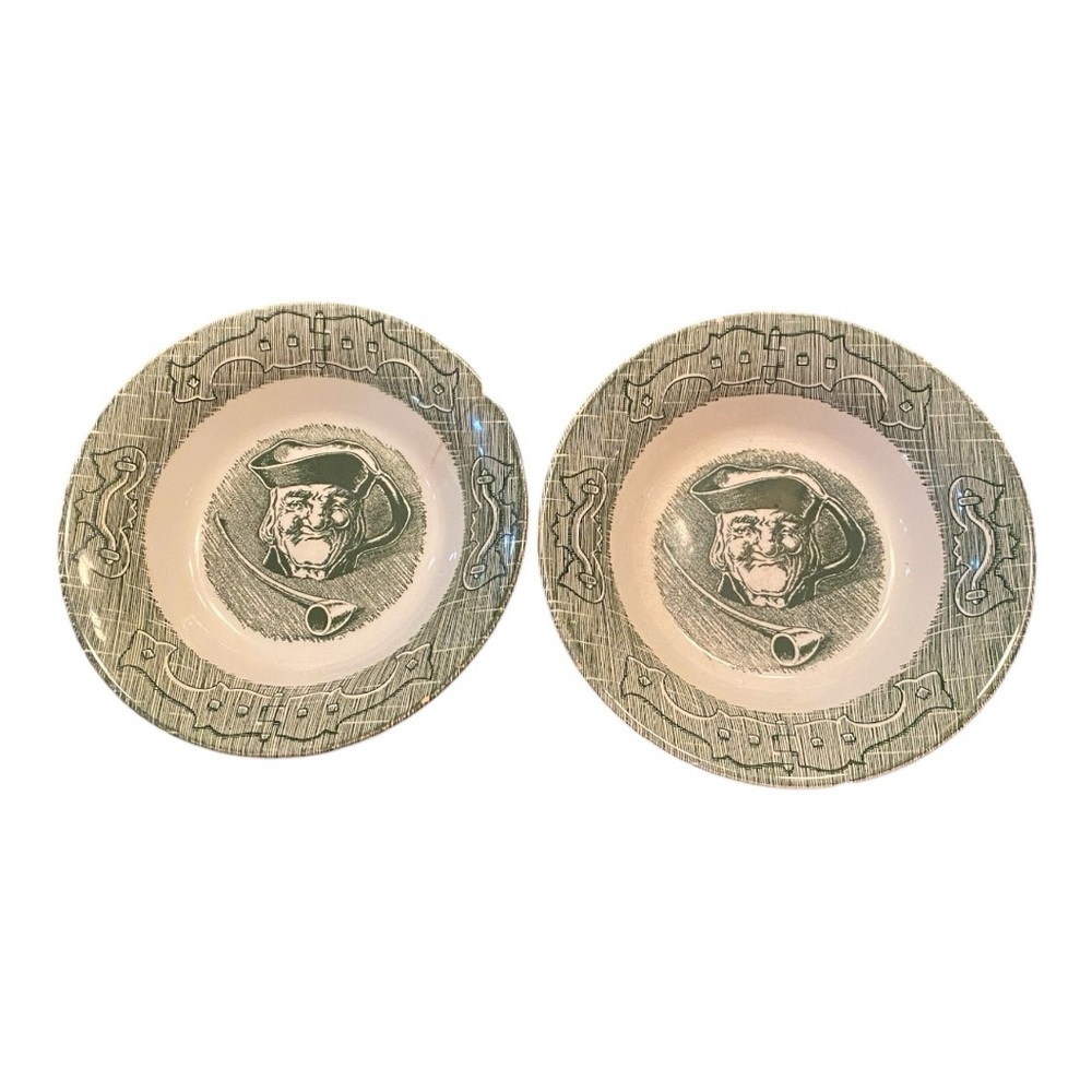 VTG 1950s Royal China "The Old Curiosity Shop" Berry Bowls Green Pair TLC